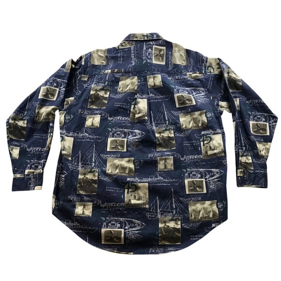 Starts & Stripes Mens Shirt Size XL Long Sleeve Button-Up Nautical Print Retro - Picture 2 of 16